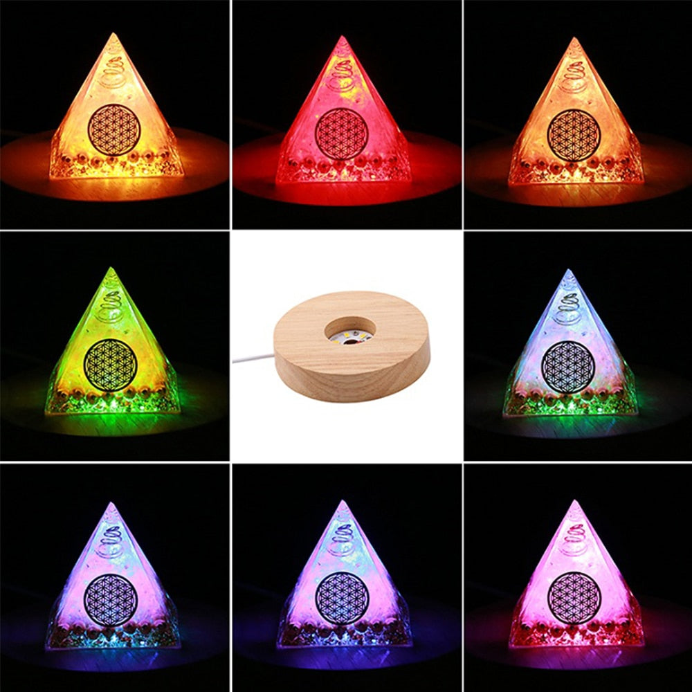 LED Light Base Round Wooden Holder For  Crystal Orgone